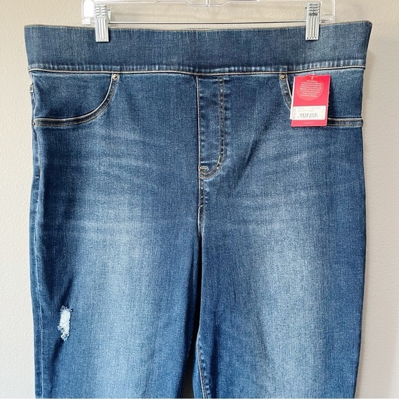 Spanx Distressed Denim Legging Jeans Medium Blue Wash Raw Hem Plus Size 2X NEW - Picture 6 of 14
